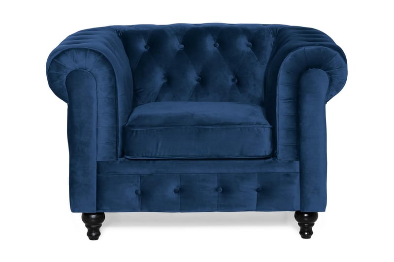 Chesterfield Lyx Stor behagelig dyb fløjlsfotel – Fotel til stuen - Blå Velour - Møbler - Stole & lænestole - Lænestole - Chesterfield lænestole