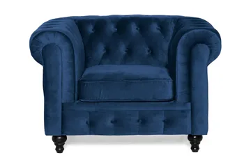Chesterfield Lyx Stor behagelig dyb fløjlsfotel – Fotel til stuen - Blå - Møbler - Stole & lænestole - Lænestole - Chesterfield lænestole