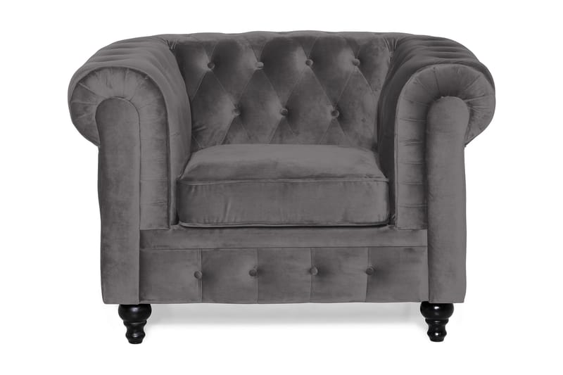 Chesterfield Lyx Stor behagelig dyb fløjlsfotel – Fotel til stuen - Mørkegrå Velour - Møbler - Stole & lænestole - Lænestole - Chesterfield lænestole