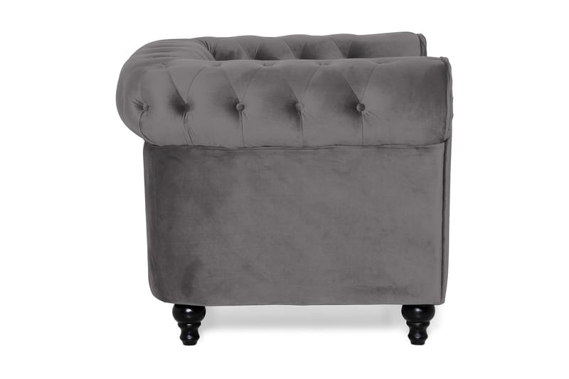Chesterfield Lyx Stor behagelig dyb fløjlsfotel – Fotel til stuen - Mørkegrå Velour - Møbler - Stole & lænestole - Lænestole - Chesterfield lænestole