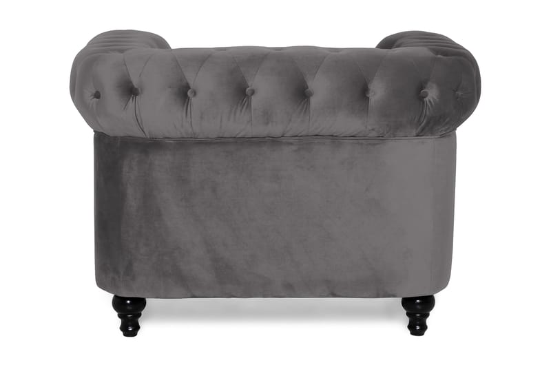 Chesterfield Lyx Stor behagelig dyb fløjlsfotel – Fotel til stuen - Mørkegrå Velour - Møbler - Stole & lænestole - Lænestole - Chesterfield lænestole