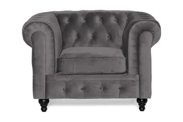 Chesterfield Lyx Stor behagelig dyb fløjlsfotel – Fotel til stuen - Mørkegrå - Møbler - Stole & lænestole - Lænestole - Chesterfield lænestole
