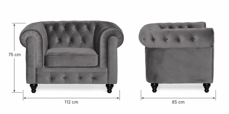 Chesterfield Lyx Stor behagelig dyb fløjlsfotel – Fotel til stuen - Mørkegrå - Møbler - Stole & lænestole - Lænestole - Chesterfield lænestole