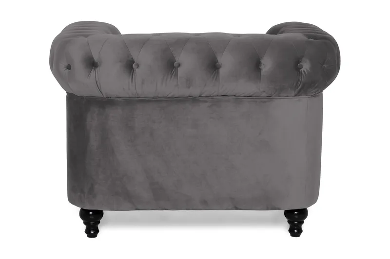 Chesterfield Lyx Stor behagelig dyb fløjlsfotel – Fotel til stuen - Mørkegrå - Møbler - Stole & lænestole - Lænestole - Chesterfield lænestole