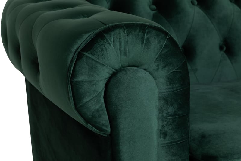 Chesterfield Lyx Stor behagelig dyb fløjlsfotel – Fotel til stuen - Mørkegrøn Velour - Møbler - Stole & lænestole - Lænestole - Chesterfield lænestole