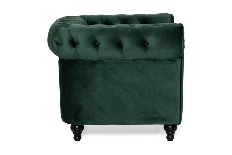 Chesterfield Lyx Stor behagelig dyb fløjlsfotel – Fotel til stuen - Mørkegrøn Velour - Møbler - Stole & lænestole - Lænestole - Chesterfield lænestole