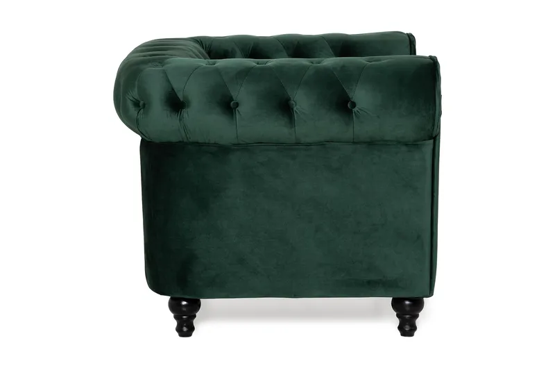 Chesterfield Lyx Stor behagelig dyb fløjlsfotel – Fotel til stuen - Mørkegrøn Velour - Møbler - Stole & lænestole - Lænestole - Chesterfield lænestole