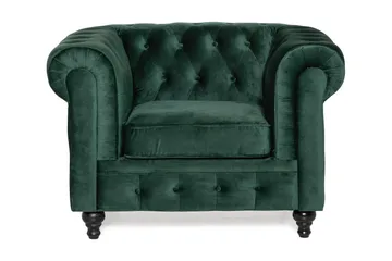 Chesterfield Lyx Stor behagelig dyb fløjlsfotel – Fotel til stuen - Mørkegrøn - Møbler - Stole & lænestole - Lænestole - Chesterfield lænestole