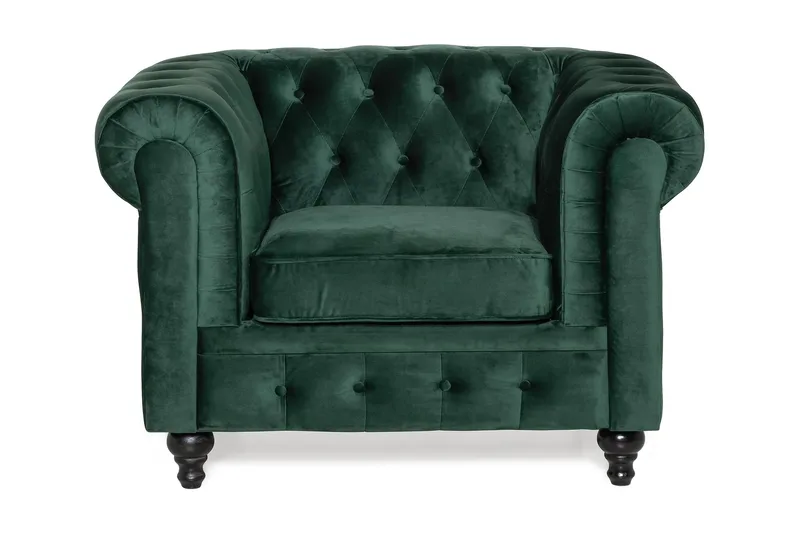 Chesterfield Lyx Stor behagelig dyb fløjlsfotel – Fotel til stuen - Mørkegrøn - Møbler - Stole & lænestole - Lænestole - Chesterfield lænestole