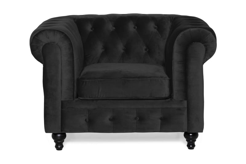 Chesterfield Lyx Stor behagelig dyb fløjlsfotel – Fotel til stuen - Sort Velour - Møbler - Stole & lænestole - Lænestole - Chesterfield lænestole