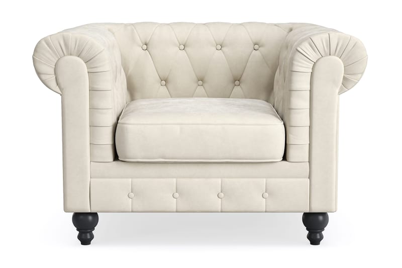Chesterfield Lyx Stor behagelig dyb fløjlsfotel – Fotel til stuen, Beige Fløjl