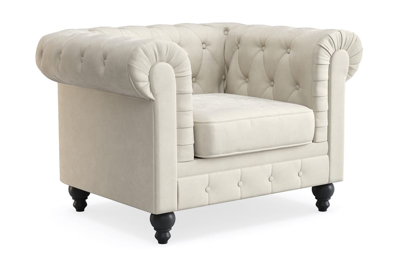 Chesterfield Lyx Stor behagelig dyb fløjlsfotel – Fotel til stuen - Beige Fløjl - Møbler - Stole & lænestole - Lænestole - Chesterfield lænestole