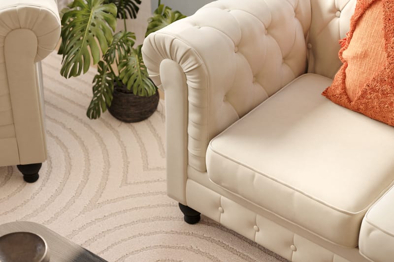 Chesterfield Lyx Stor behagelig dyb fløjlsfotel – Fotel til stuen - Beige Fløjl - Møbler - Stole & lænestole - Lænestole - Chesterfield lænestole