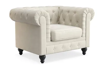Chesterfield Lyx Stor behagelig dyb fløjlsfotel – Fotel til stuen - Beige - Møbler - Stole & lænestole - Lænestole - Chesterfield lænestole