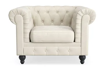 Chesterfield Lyx Stor behagelig dyb fløjlsfotel – Fotel til stuen - Beige - Møbler - Stole & lænestole - Lænestole - Chesterfield lænestole