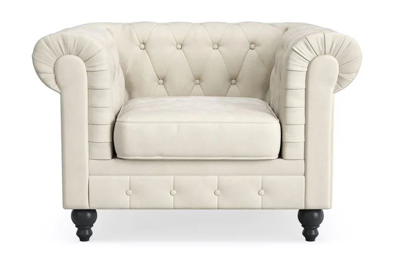 Chesterfield Lyx Stor behagelig dyb fløjlsfotel – Fotel til stuen, Beige