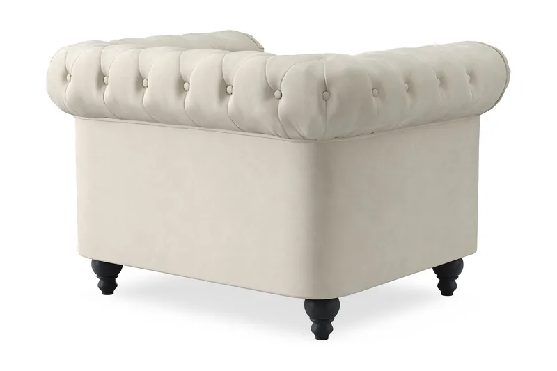 Chesterfield Lyx Stor behagelig dyb fløjlsfotel – Fotel til stuen - Beige - Møbler - Stole & lænestole - Lænestole - Chesterfield lænestole
