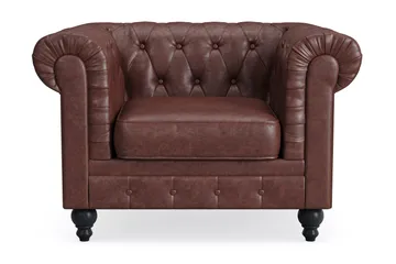 Chesterfield Lyx Stor behagelig dyb fotel i kunstlæder til stuen - Mørkebrun - Møbler - Stole & lænestole - Lænestole - Læderstol