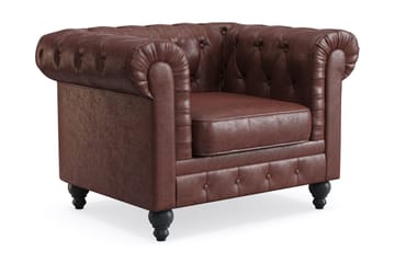 Chesterfield Lyx Stor behagelig dyb fotel i kunstlæder til stuen - Mørkebrun - Møbler - Stole & lænestole - Lænestole - Læderstol