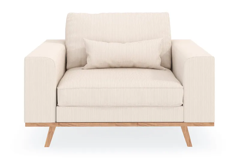 Copenhagen Lænestol i Fløjlskord med Træben - Beige - Møbler - Stole & lænestole - Lænestole