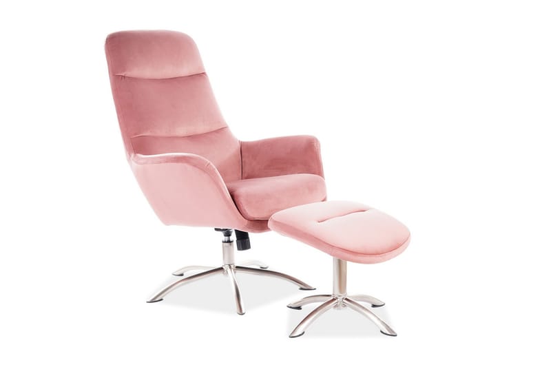 Henkhaus Velourlænestol med Fodskammel Justerbar, Antiklyserød/Sølv