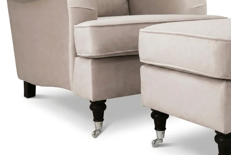 Howard Classic sofagruppe lænestol og fodskammel i fløjl - Beige - Møbler - Stole & lænestole - Lænestole - Howard lænestol