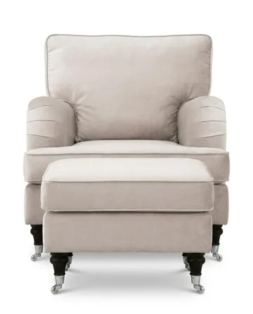 Howard Classic sofagruppe lænestol og fodskammel i fløjl - Beige - Møbler - Stole & lænestole - Lænestole - Howard lænestol