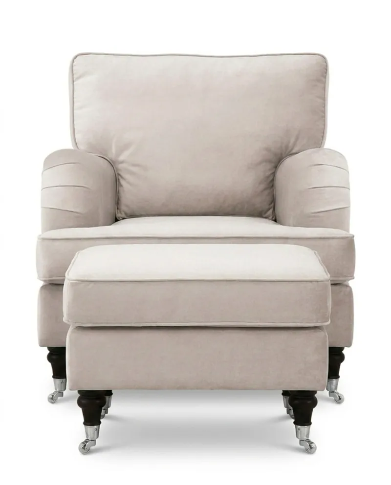 Howard Classic sofagruppe lænestol og fodskammel i fløjl - Beige - Møbler - Stole & lænestole - Lænestole - Howard lænestol