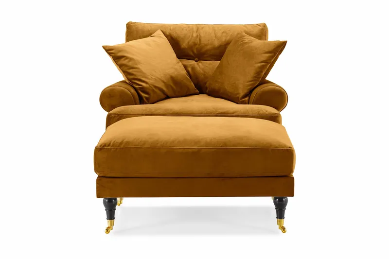 Andrew Lænestol med Puf Velour - Amber/Messing - Møbler - Stole & lænestole - Lænestole - Howard lænestol