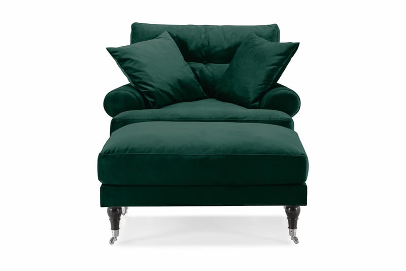 Andrew Lænestol med Puf Velour - Mørkegrøn/Krom - Møbler - Stole & lænestole - Lænestole - Howard lænestol