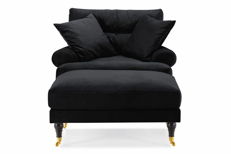 Andrew Lænestol med Puf Velour - Sort/Messing - Møbler - Stole & lænestole - Lænestole - Howard lænestol