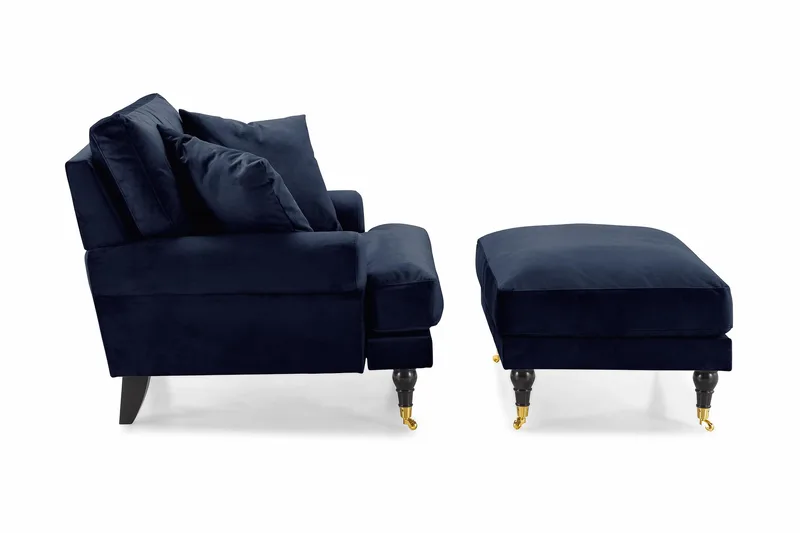 Andrew Lænestol med Puf Velour - Midnatsblå/Messing - Møbler - Stole & lænestole - Lænestole - Howard lænestol