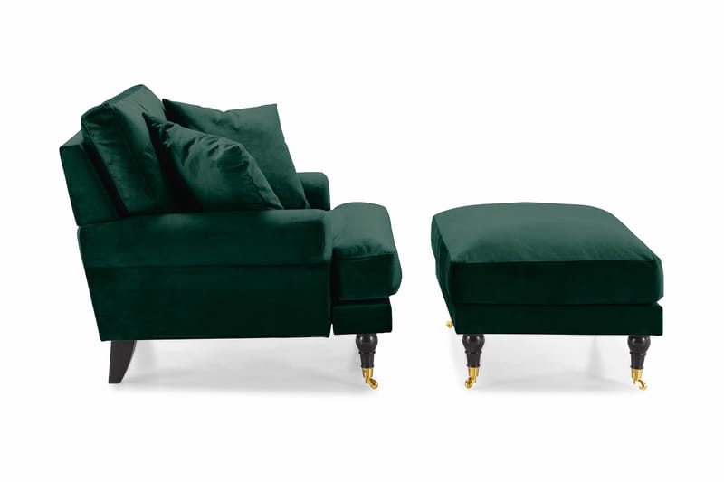 Andrew Lænestol med Puf Velour - Mørkegrøn/Messing - Møbler - Stole & lænestole - Lænestole - Howard lænestol