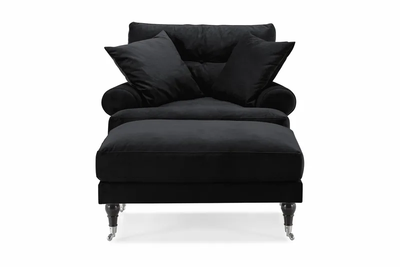 Andrew Lænestol med Puf Velour - Sort/Krom - Møbler - Stole & lænestole - Lænestole - Howard lænestol