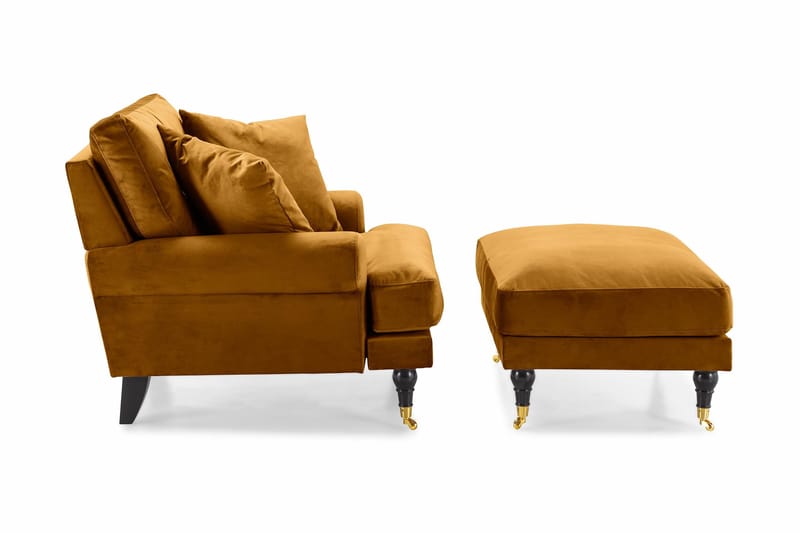 Andrew Lænestol med Puf Velour - Amber/Messing - Møbler - Stole & lænestole - Lænestole - Howard lænestol