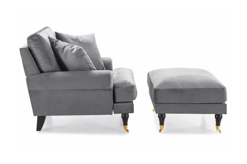 Andrew Lænestol med Puf Velour - Sølvgrå/Messing - Møbler - Stole & lænestole - Lænestole - Howard lænestol