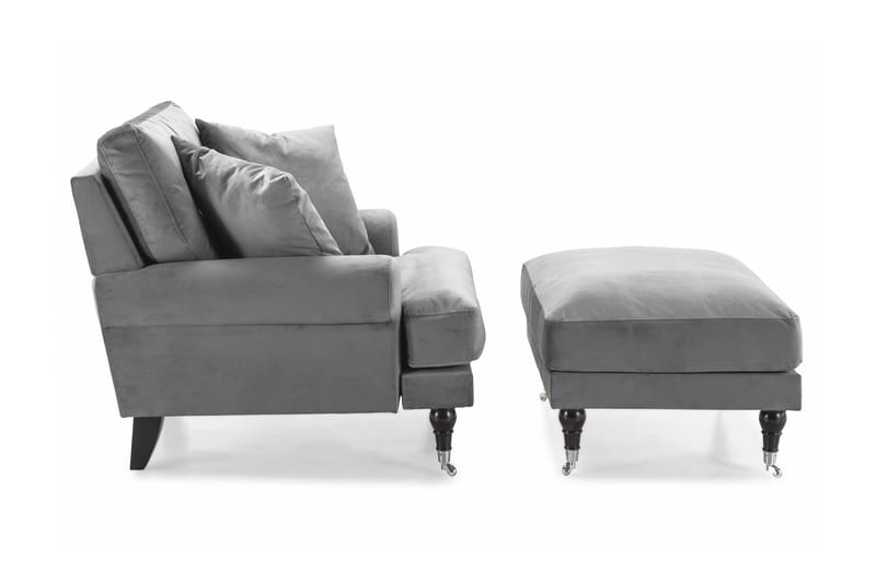 Andrew Lænestol med Puf Velour - Sølvgrå/Krom - Møbler - Stole & lænestole - Lænestole - Howard lænestol