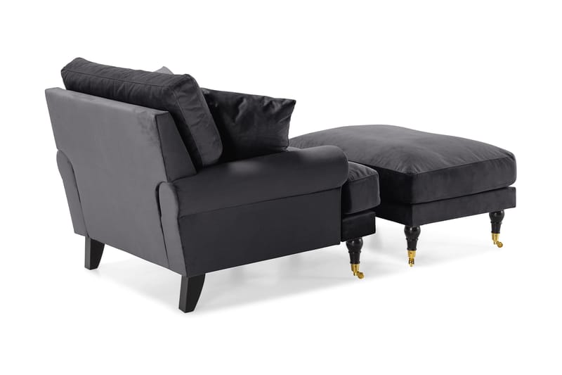 Andrew Lænestol med Puf Velour - Mørkegrå/Messing - Møbler - Stole & lænestole - Lænestole - Howard lænestol