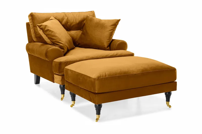 Andrew Lænestol med Puf Velour, Amber/Messing