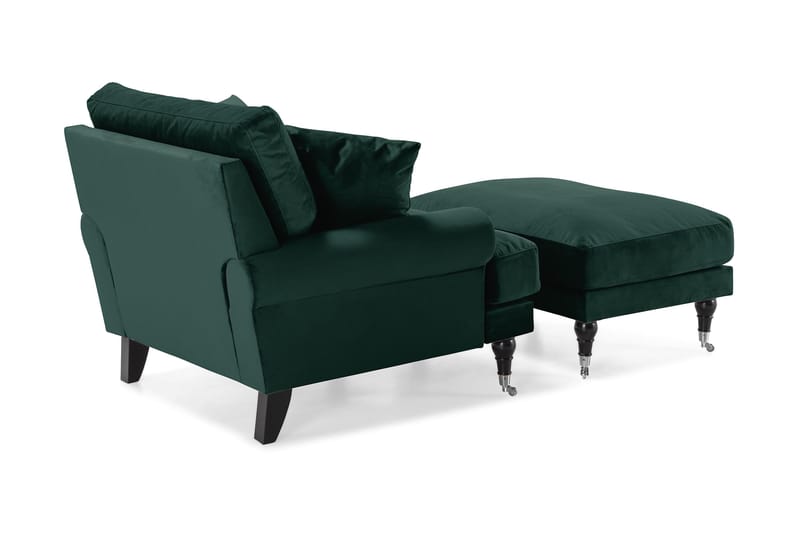 Andrew Lænestol med Puf Velour - Mørkegrøn/Krom - Møbler - Stole & lænestole - Lænestole - Howard lænestol