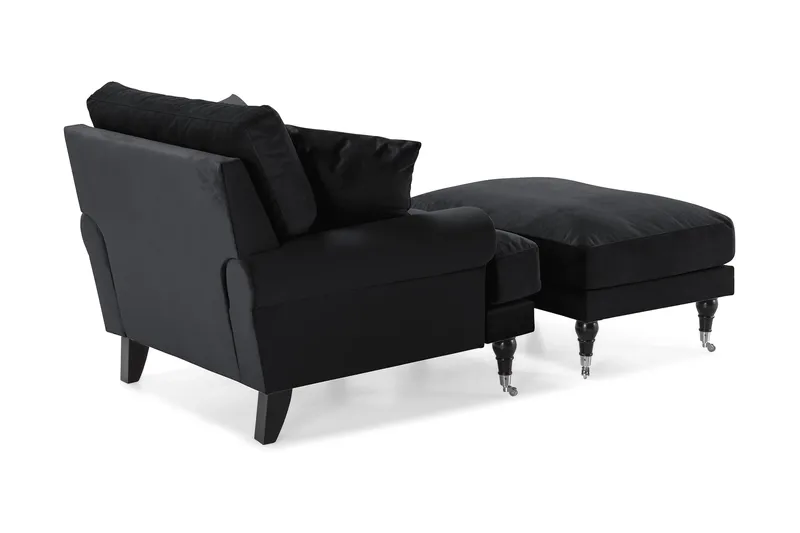 Andrew Lænestol med Puf Velour - Sort/Krom - Møbler - Stole & lænestole - Lænestole - Howard lænestol