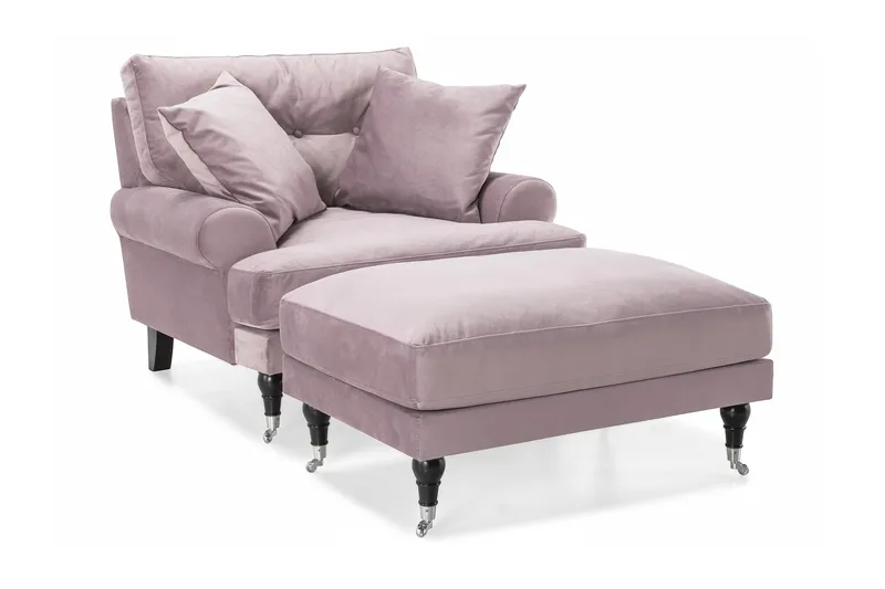 Andrew Lænestol med Puf Velour, Lilla/Krom