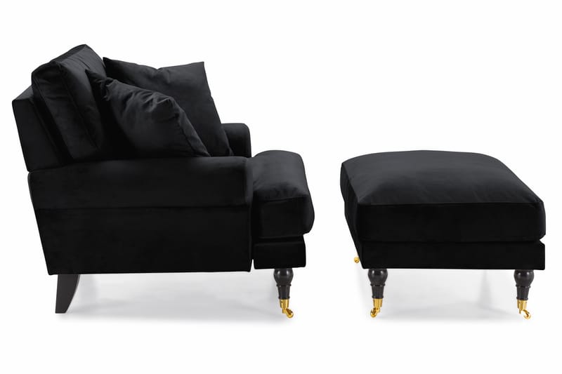 Andrew Lænestol med Puf Velour - Sort/Messing - Møbler - Stole & lænestole - Lænestole - Howard lænestol