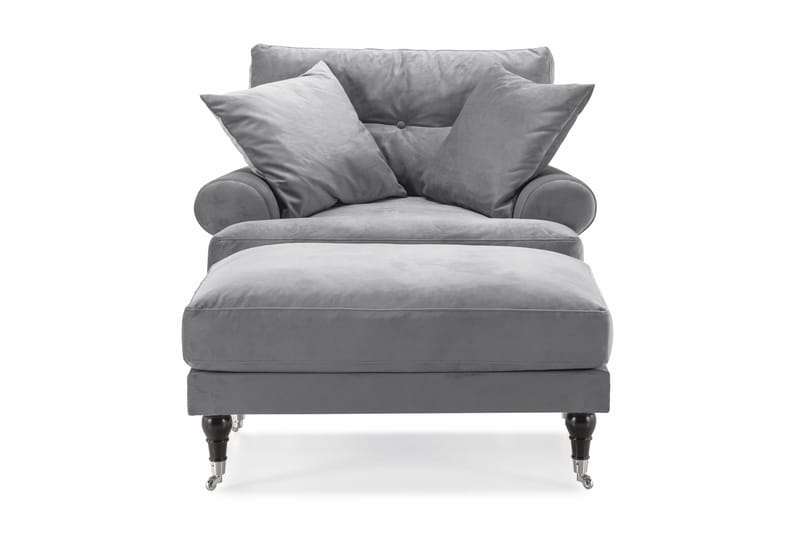 Andrew Lænestol med Puf Velour - Sølvgrå/Krom - Møbler - Stole & lænestole - Lænestole - Howard lænestol