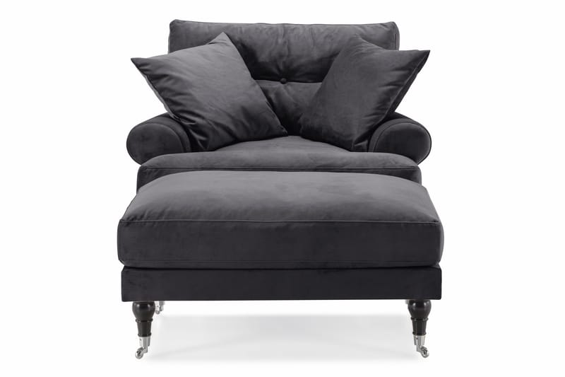 Andrew Lænestol med Puf Velour - Mørkegrå/Krom - Møbler - Stole & lænestole - Lænestole - Howard lænestol