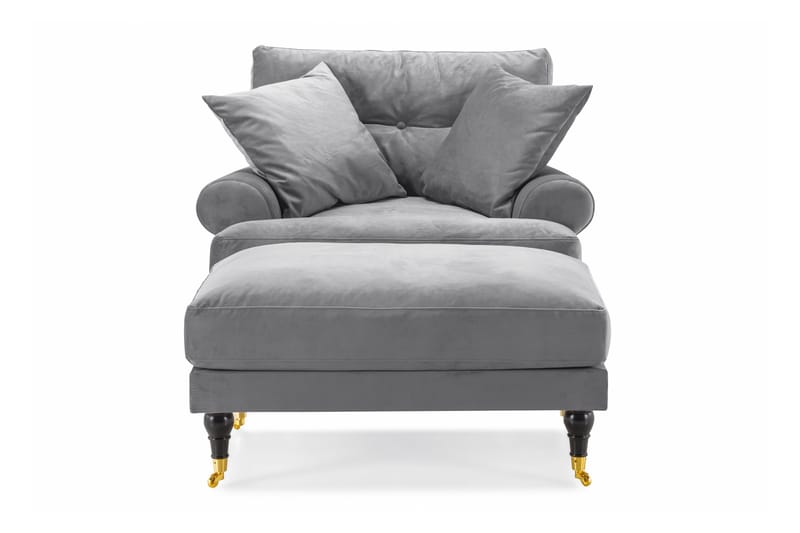 Andrew Lænestol med Puf Velour - Sølvgrå/Messing - Møbler - Stole & lænestole - Lænestole - Howard lænestol