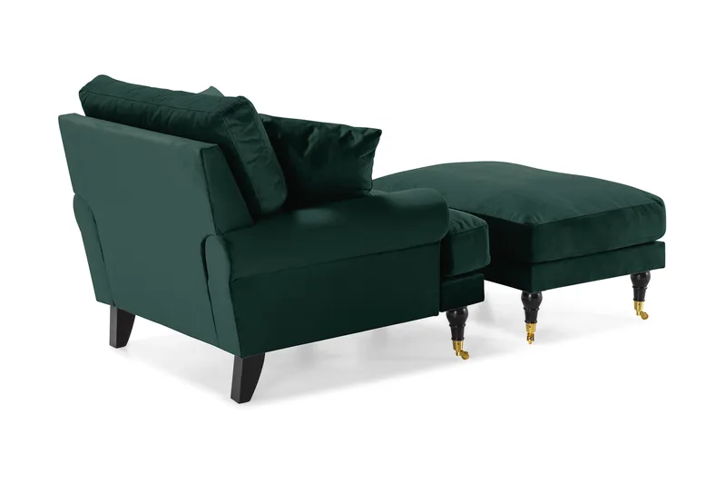 Andrew Lænestol med Puf Velour - Mørkegrøn/Messing - Møbler - Stole & lænestole - Lænestole - Howard lænestol