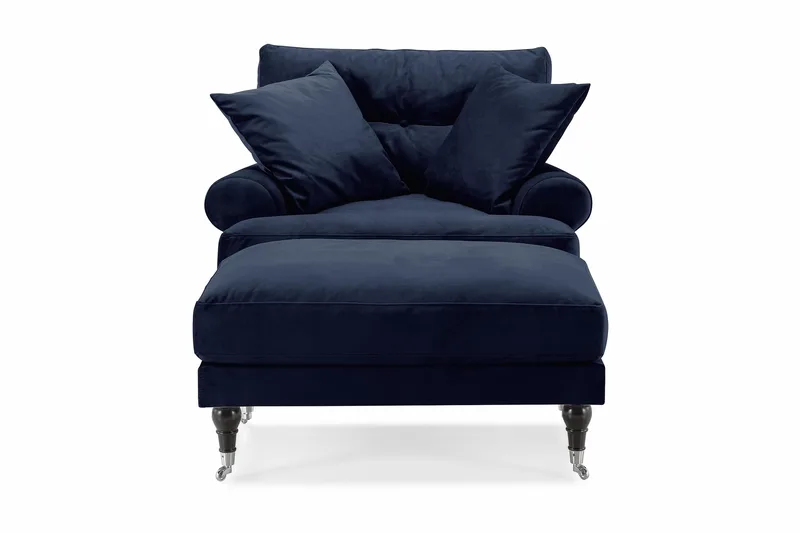 Andrew Lænestol med Puf Velour - Midnatsblå/Krom - Møbler - Stole & lænestole - Lænestole - Howard lænestol