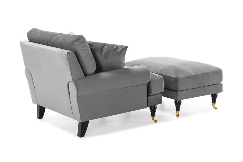 Andrew Lænestol med Puf Velour - Sølvgrå/Messing - Møbler - Stole & lænestole - Lænestole - Howard lænestol