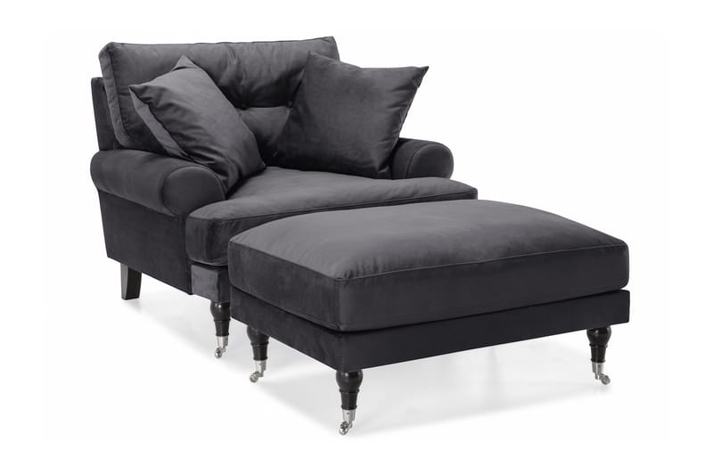 Andrew Lænestol med Puf Velour - Mørkegrå/Krom - Møbler - Stole & lænestole - Lænestole - Howard lænestol